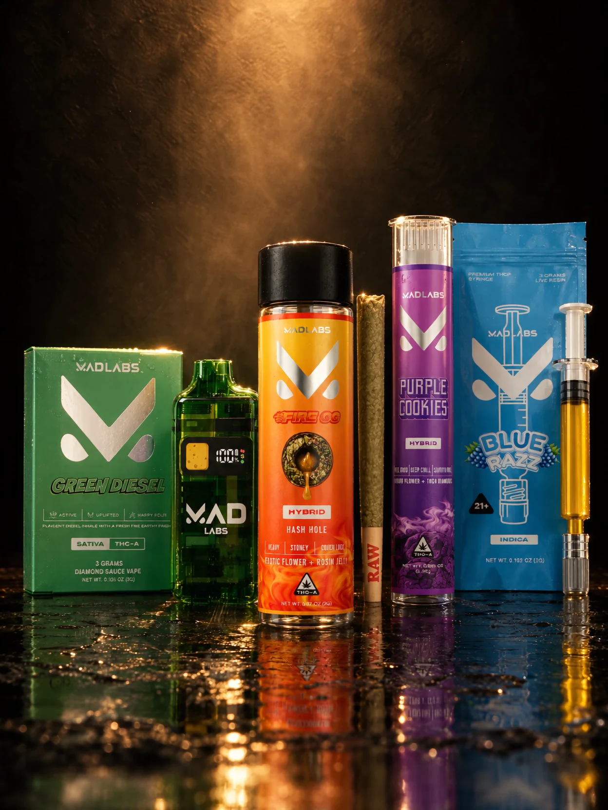 Mad Labs hemp lineup under a spotlight