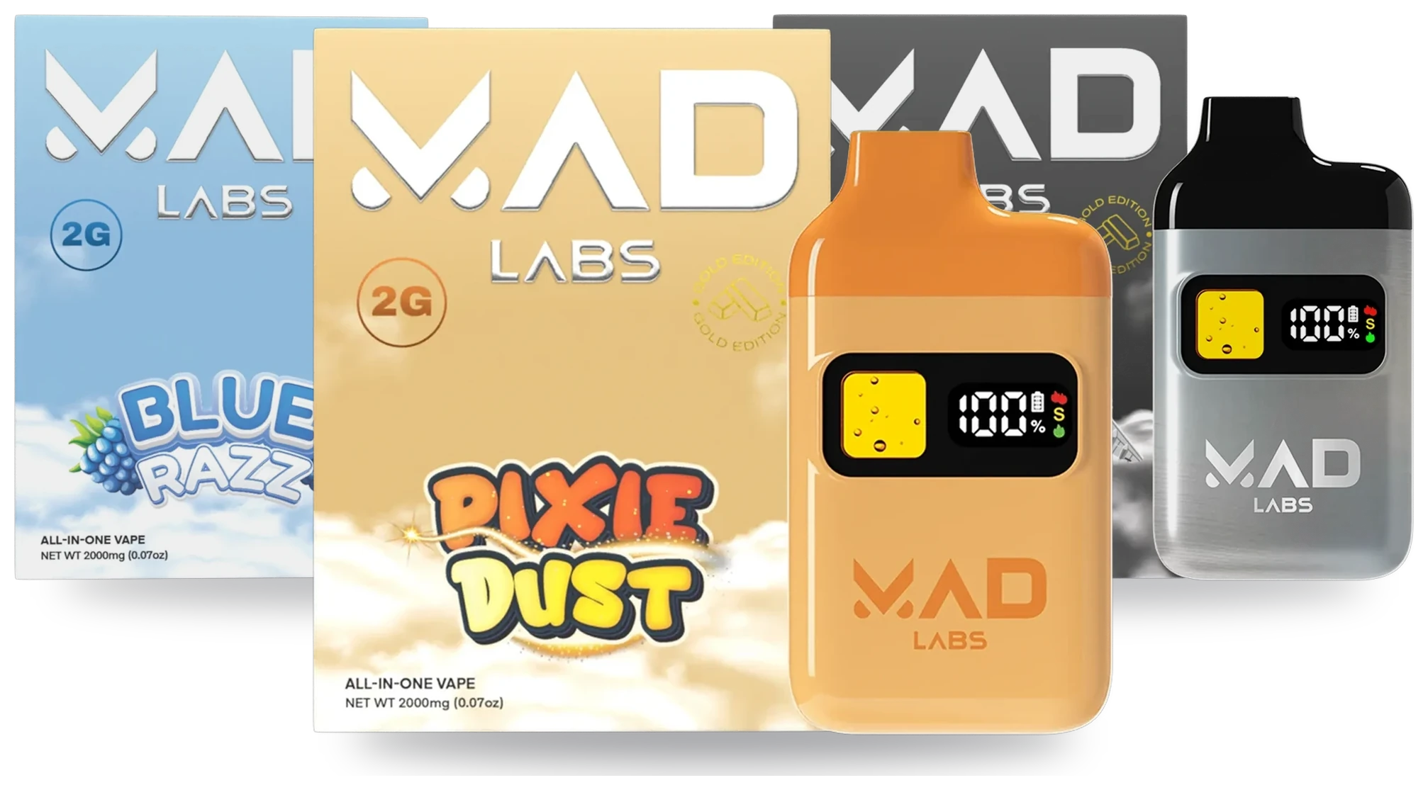 Mad Labs 2G all-in-one vapes with packaging